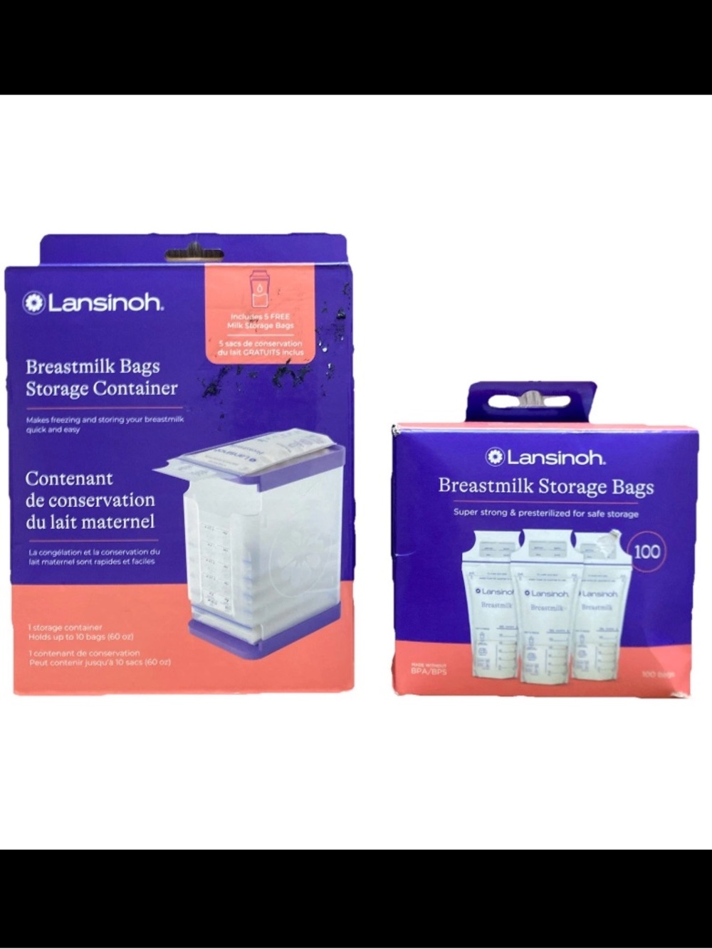 New Lansinoh Breastmilk Storage Container (60 Oz) BPA Free w Storage Bags 100 Ct